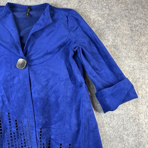 IC By Connie K Jacket Womens Large Button Front Suede Cut Out Detail Artsy - Picture 2 of 11